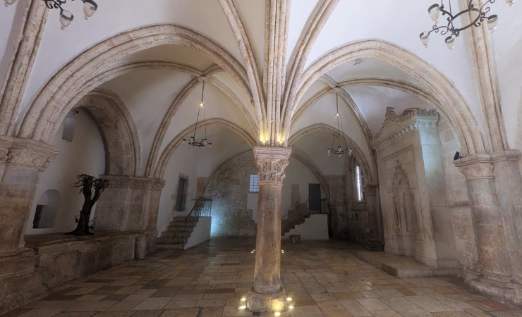 Room of the last Supper Bronze olive tree on the left and Mihrab on the Right